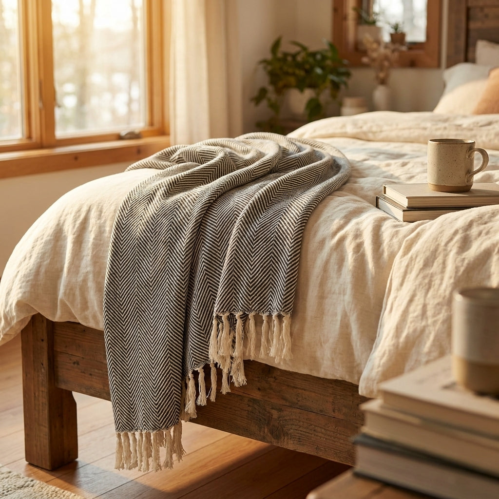 Turkish Cotton Throw Blanket – Lightweight, Soft & Breathable 50x70 inch Dark Gray