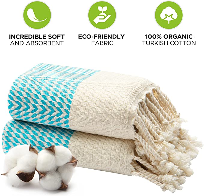 Boho Turkish Hand Towel Set of 2 - 40x19 Inches 100% Pure Cotton