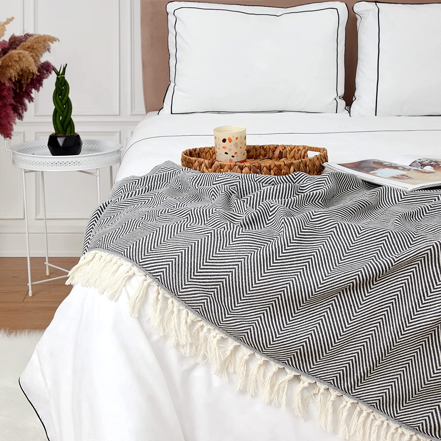 Turkish Cotton Throw Blanket – Lightweight, Soft & Breathable 50x70 inch Light Gray