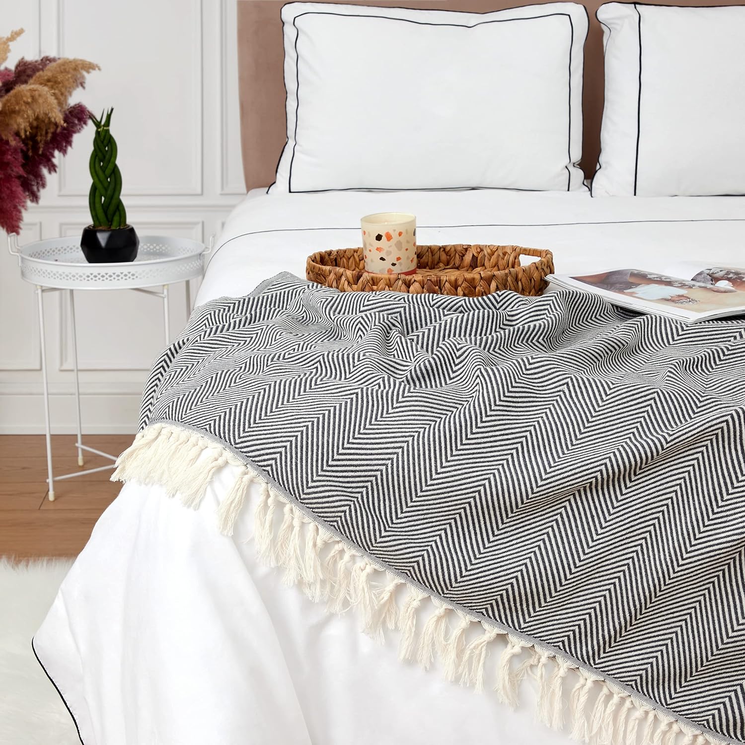 Turkish Cotton Throw Blanket – Lightweight, Soft & Breathable 50x70 inch Dark Gray