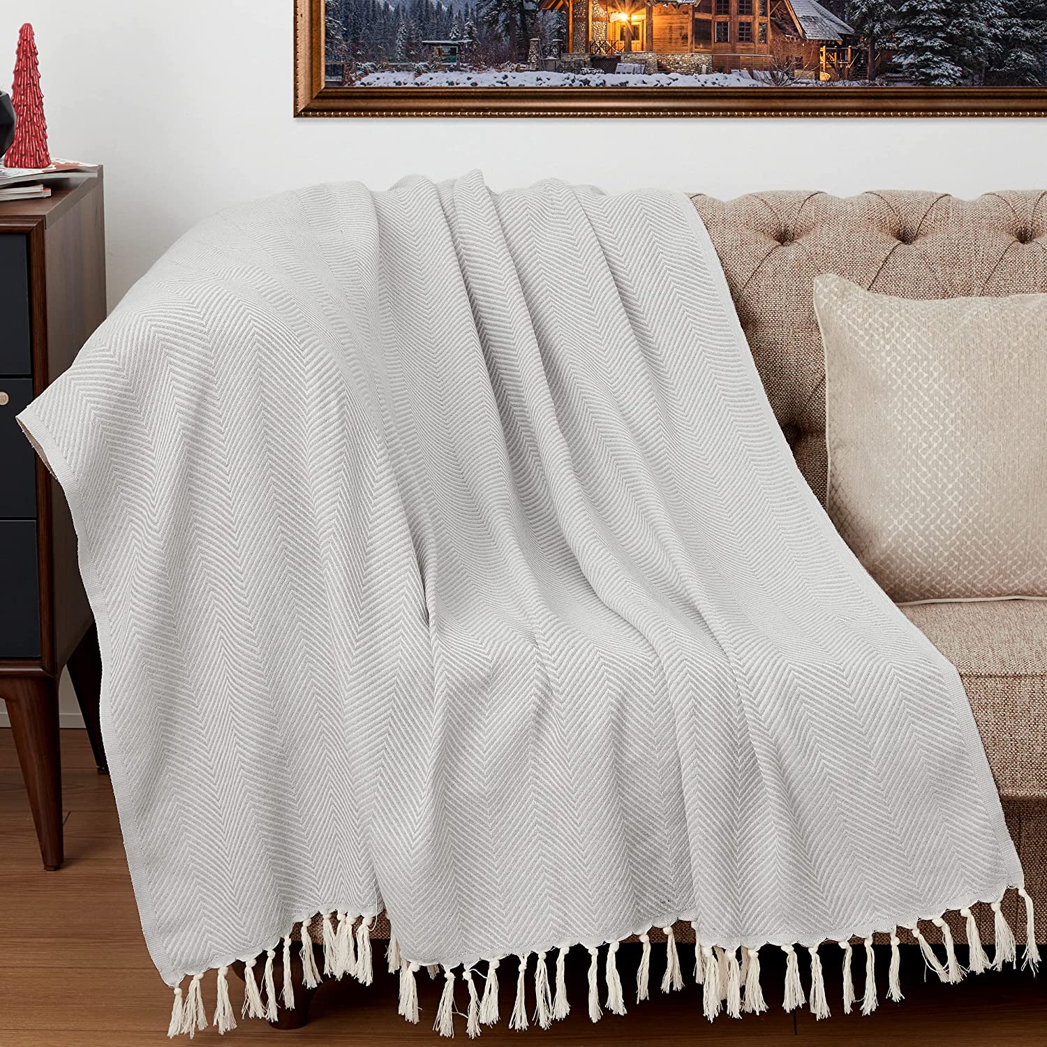 Turkish Cotton Throw Blanket – Lightweight, Soft & Breathable 50x70 inch Light Gray