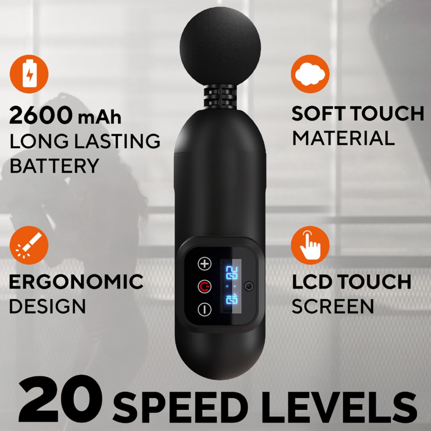 Deep tissue massage gun with carrying case and 6 attachment heads
